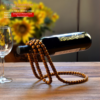 Elegáns, kreatív, fagyöngyös vörösbortartó, kínai vintage, tömörfa gyöngyökből készült láncos kézműves díszek, asztali bortartó dekoráció