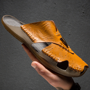 Εξωτερικό Εμπόριο Εξαγωγών στην Ιταλία, Πρωτότυπη Παραγγελία, Εκκαθάριση, Καλοκαιρινές Παντόφλες από Γνήσιο Δέρμα για Άνδρες, Μοντέρνες και Μοντέρνες, Ανοιχτά Σανδάλια για Εξωτερική Χρήση, Μεγάλο Μέγεθος