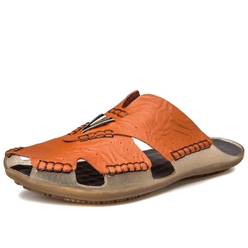 Εξωτερικό Εμπόριο Εξαγωγών στην Ιταλία, Πρωτότυπη Παραγγελία, Εκκαθάριση, Καλοκαιρινές Παντόφλες από Γνήσιο Δέρμα για Άνδρες, Μοντέρνες και Μοντέρνες, Ανοιχτά Σανδάλια για Εξωτερική Χρήση, Μεγάλο Μέγεθος