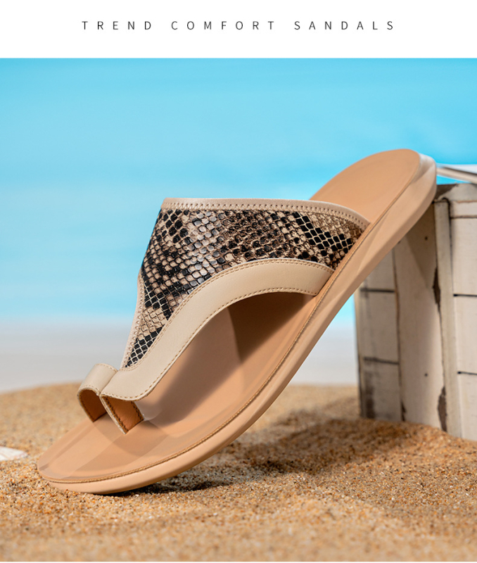 Cross-Border férfi szandálok, 2025 nyár, új, puha talpú strandcipők, csúszásgátló, nagy méretű, valódi bőr papucsok