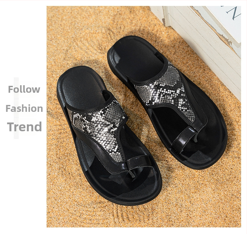 Cross-Border férfi szandálok, 2025 nyár, új, puha talpú strandcipők, csúszásgátló, nagy méretű, valódi bőr papucsok