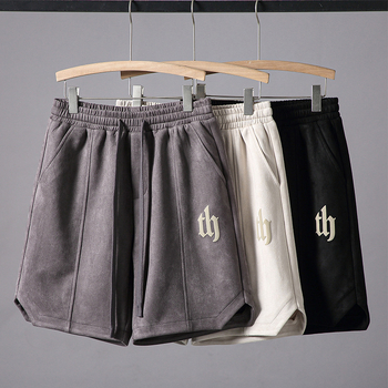 Pantaloni scurți din piele întoarsă pentru bărbați, de vară, subțiri, de stradă americană, de marcă la modă, sport, casual, lejeri