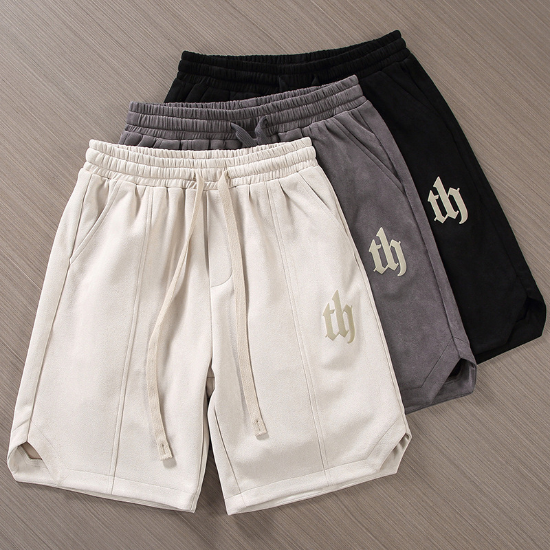 Pantaloni scurți din piele întoarsă pentru bărbați, de vară, subțiri, de stradă americană, de marcă la modă, sport, casual, lejeri