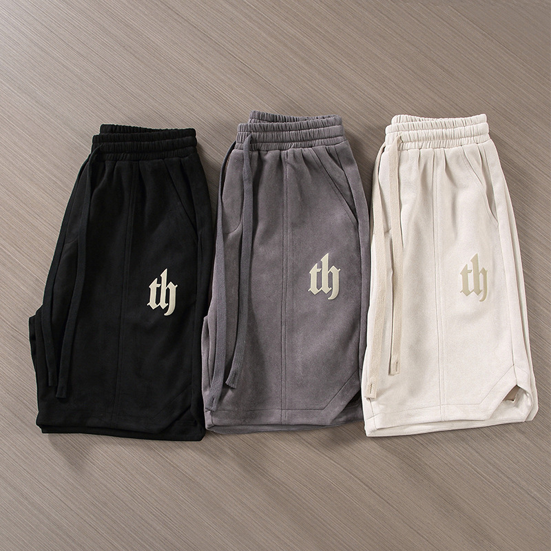 Pantaloni scurți din piele întoarsă pentru bărbați, de vară, subțiri, de stradă americană, de marcă la modă, sport, casual, lejeri