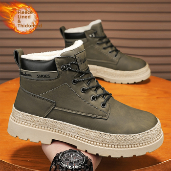 Χειμερινές ανδρικές μπότες Martin με χοντρή σόλα, ζεστές βαμβακερές μπότες με επένδυση από φλις, για υπαίθριες δραστηριότητες, κοντά παπούτσια για προστασία από την εργασία
