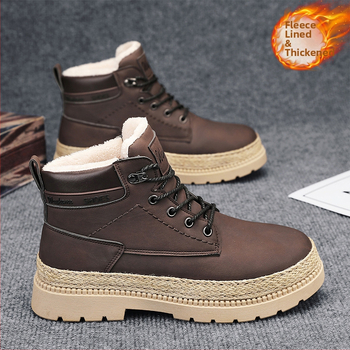 Χειμερινές ανδρικές μπότες Martin με χοντρή σόλα, ζεστές βαμβακερές μπότες με επένδυση από φλις, για υπαίθριες δραστηριότητες, κοντά παπούτσια για προστασία από την εργασία
