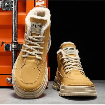 Téli új pamut Martins férfi divatos, mindenhez illő, vastag talpú, magas szárú szerszámcipő, vastag, meleg pamutcipő, rövid csizma