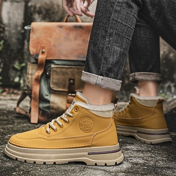 Téli új pamut Martins férfi divatos, mindenhez illő, vastag talpú, magas szárú szerszámcipő, vastag, meleg pamutcipő, rövid csizma
