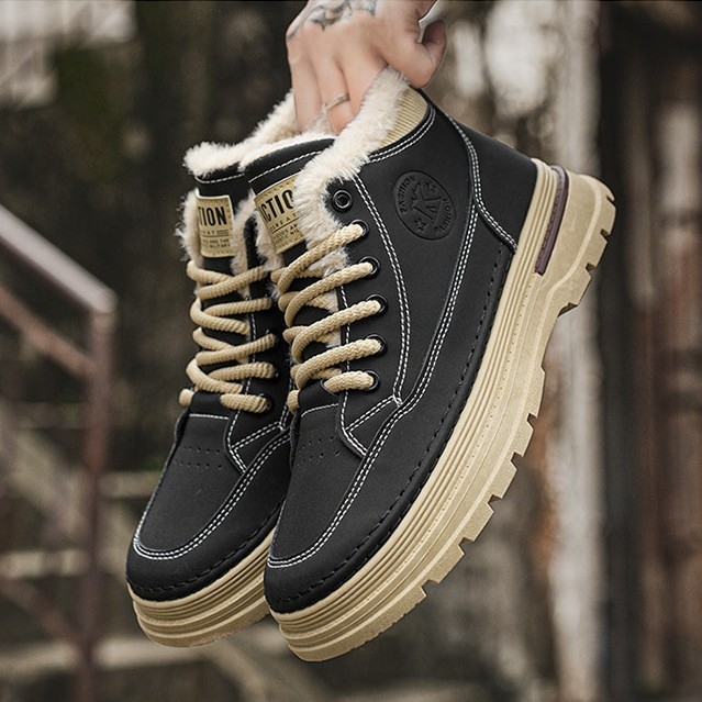 Téli új pamut Martins férfi divatos, mindenhez illő, vastag talpú, magas szárú szerszámcipő, vastag, meleg pamutcipő, rövid csizma