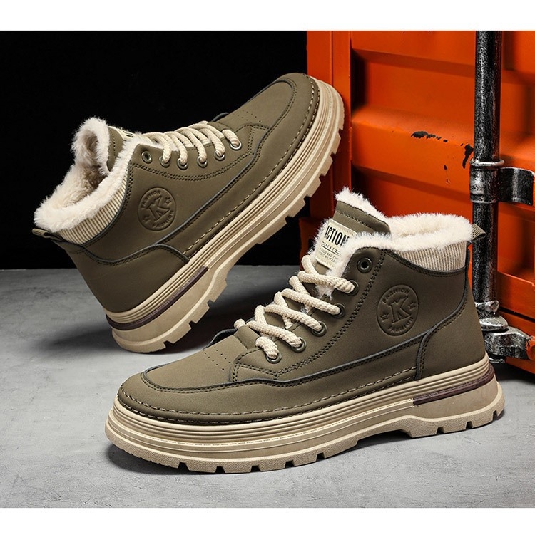 Téli új pamut Martins férfi divatos, mindenhez illő, vastag talpú, magas szárú szerszámcipő, vastag, meleg pamutcipő, rövid csizma