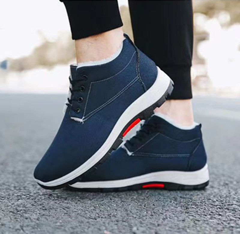 Férfi téli pamutcipő polár béléssel, vastagított a meleg érdekében, hétköznapi, magas szárú, csúszásgátló, egyszínű, puha talpú hótaposó