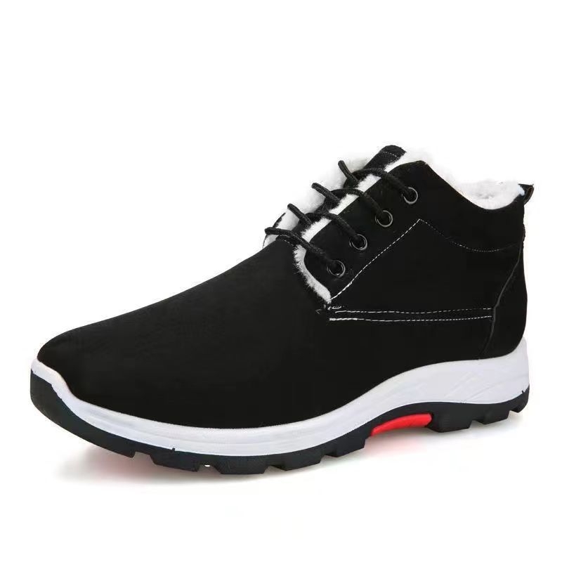Férfi téli pamutcipő polár béléssel, vastagított a meleg érdekében, hétköznapi, magas szárú, csúszásgátló, egyszínű, puha talpú hótaposó