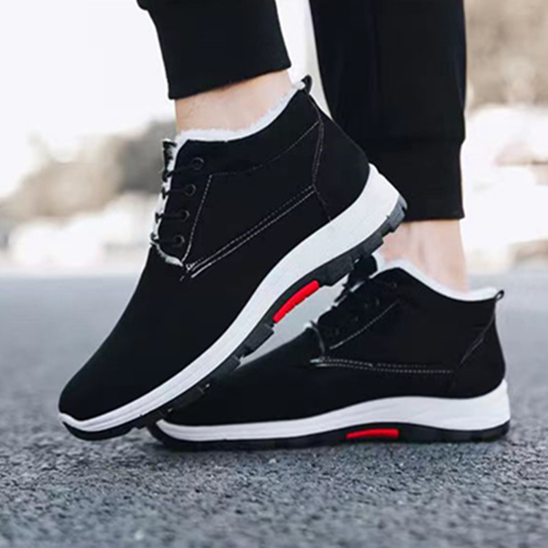 Férfi téli pamutcipő polár béléssel, vastagított a meleg érdekében, hétköznapi, magas szárú, csúszásgátló, egyszínű, puha talpú hótaposó