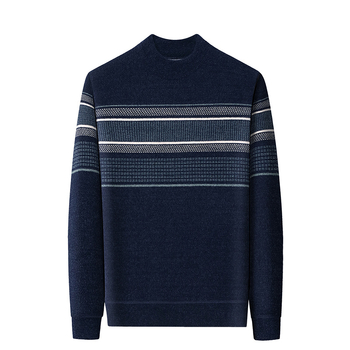 Мъжки зимен кадифен пуловер с полар, топъл плетен пуловер за средна възраст, ежедневен, с полу-водолазка и райета, тип „татко“