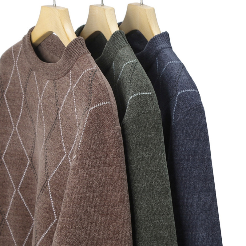 2024 Ősz/Tél Új Férfi Pulóver Középkorúaknak és Időseknek Divat Szabadidős Meleg Vastagított Polárbélésű Kötött Ing Alappal