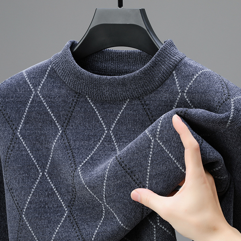 2024 Ősz/Tél Új Férfi Pulóver Középkorúaknak és Időseknek Divat Szabadidős Meleg Vastagított Polárbélésű Kötött Ing Alappal