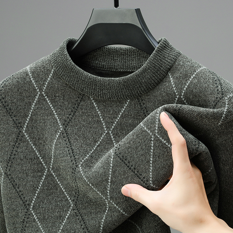 2024 Ősz/Tél Új Férfi Pulóver Középkorúaknak és Időseknek Divat Szabadidős Meleg Vastagított Polárbélésű Kötött Ing Alappal