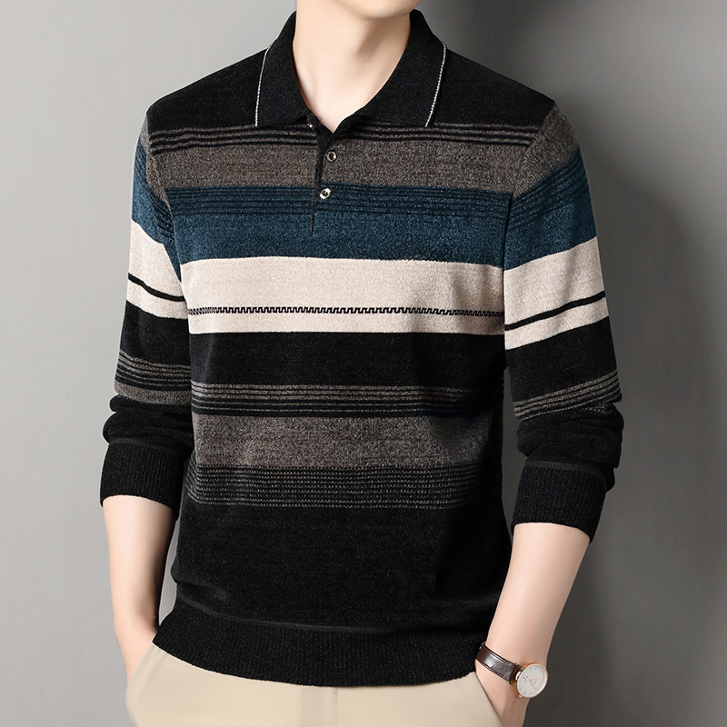 Nagykereskedelmi forgalmazású hajtókás kötöttáru férfi bársony vastagított egyrészes bársony pulóver őszi és téli üzleti meleg gyapjú kötöttáru