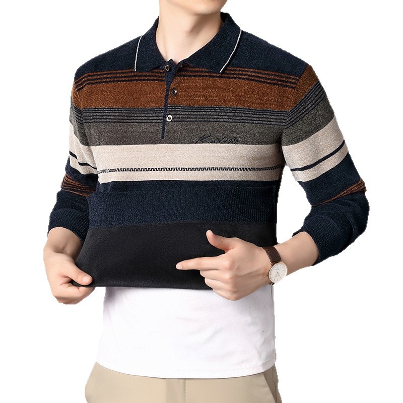 Nagykereskedelmi forgalmazású hajtókás kötöttáru férfi bársony vastagított egyrészes bársony pulóver őszi és téli üzleti meleg gyapjú kötöttáru