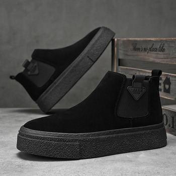 Chelsea csizma Férfi őszi/téli 2024 polár bélésű Martin csizma All-match Retro bebújós magas szárú csizma Vastag talpú rövid csizma férfiaknak