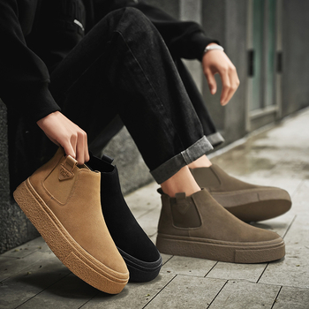 Μπότες Chelsea Ανδρικές Φθινόπωρο/Χειμώνας 2024 Μπότες Martin με επένδυση fleece, All-match Retro Slip-on Ψηλές Μπότες, Κοντές Μπότες με Χοντρό Πάτο για Άνδρες