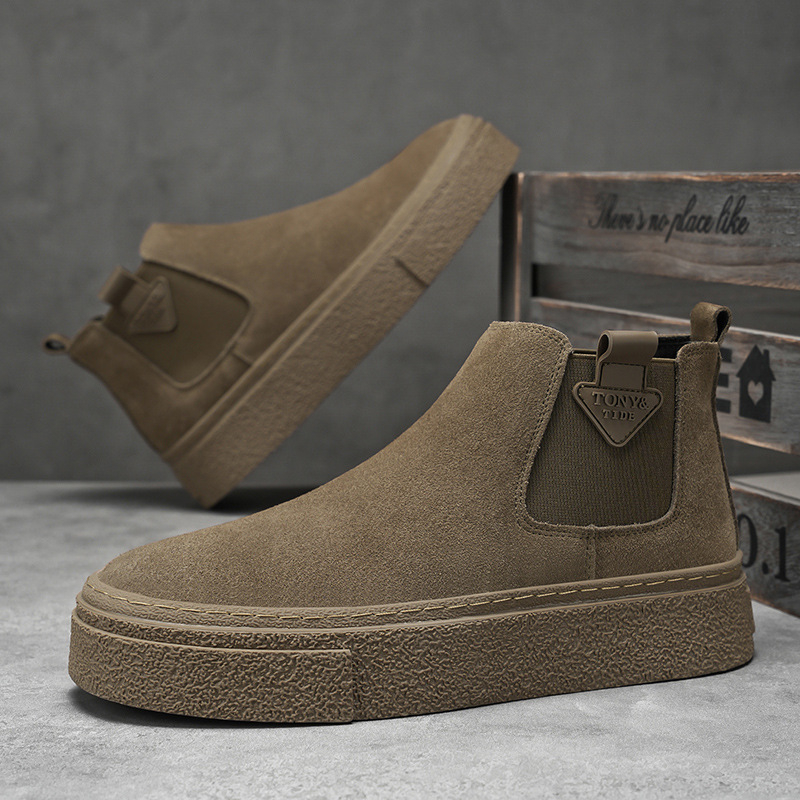 Chelsea csizma Férfi őszi/téli 2024 polár bélésű Martin csizma All-match Retro bebújós magas szárú csizma Vastag talpú rövid csizma férfiaknak