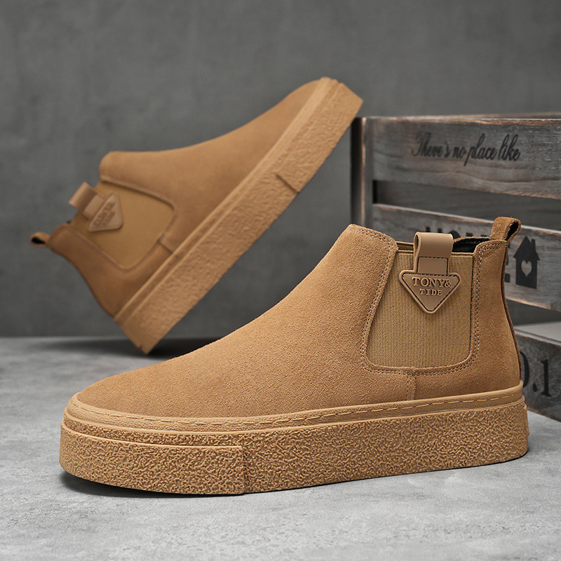 Chelsea csizma Férfi őszi/téli 2024 polár bélésű Martin csizma All-match Retro bebújós magas szárú csizma Vastag talpú rövid csizma férfiaknak