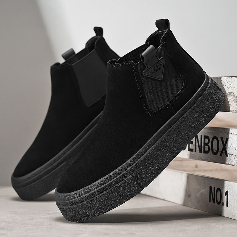 Chelsea csizma Férfi őszi/téli 2024 polár bélésű Martin csizma All-match Retro bebújós magas szárú csizma Vastag talpú rövid csizma férfiaknak