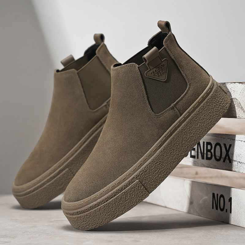 Chelsea csizma Férfi őszi/téli 2024 polár bélésű Martin csizma All-match Retro bebújós magas szárú csizma Vastag talpú rövid csizma férfiaknak