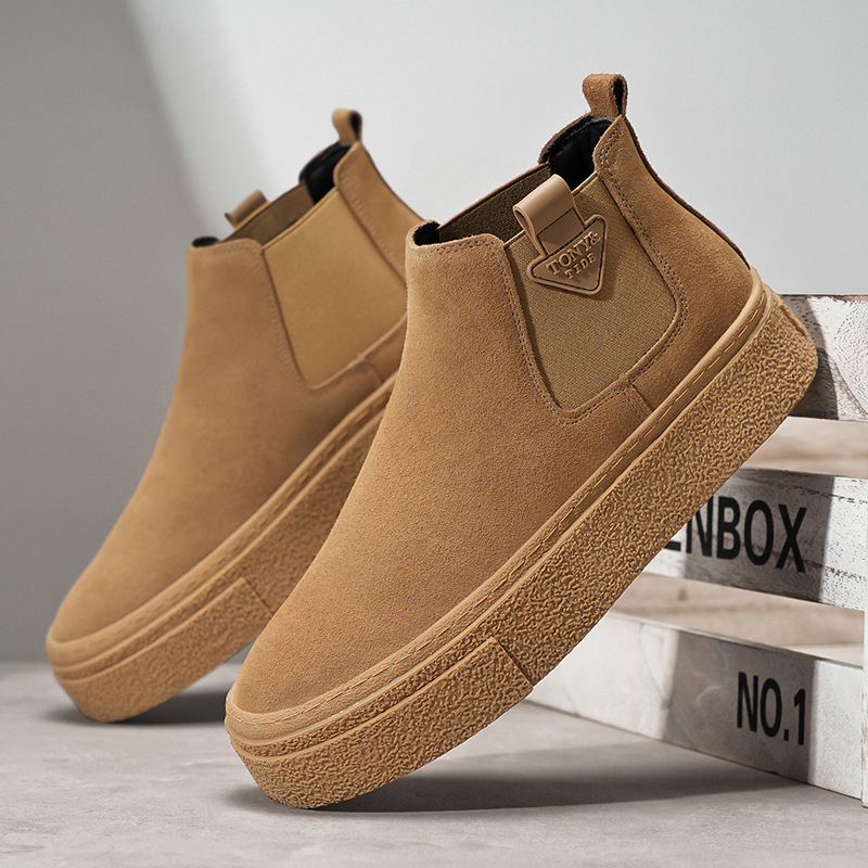 Chelsea csizma Férfi őszi/téli 2024 polár bélésű Martin csizma All-match Retro bebújós magas szárú csizma Vastag talpú rövid csizma férfiaknak