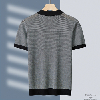 Tehan zīmola vīriešu augstas klases krekls vasarai, jauns svītrains atloks, biznesa ikdienas trikotāža, īsroku tops Mei Qu