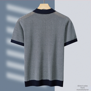 Tehan zīmola vīriešu augstas klases krekls vasarai, jauns svītrains atloks, biznesa ikdienas trikotāža, īsroku tops Mei Qu