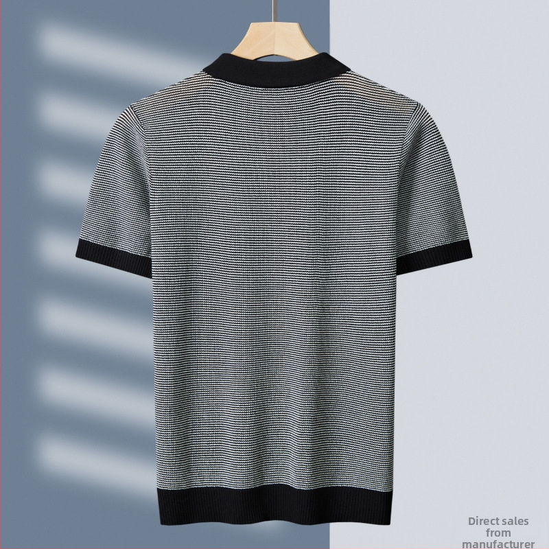 Tehan zīmola vīriešu augstas klases krekls vasarai, jauns svītrains atloks, biznesa ikdienas trikotāža, īsroku tops Mei Qu