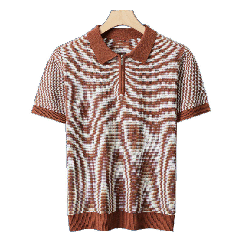 Tehan Brand meeste luksuslik suvine triibuline revääriga äriline vabaaja kudumid lühikeste varrukatega topp Mei Qu