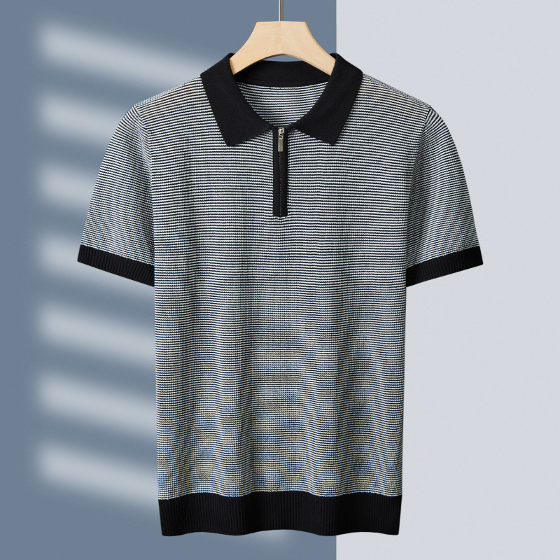 Tehan zīmola vīriešu augstas klases krekls vasarai, jauns svītrains atloks, biznesa ikdienas trikotāža, īsroku tops Mei Qu