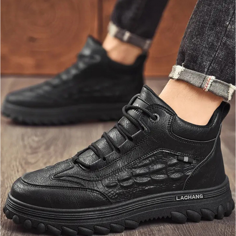 Pantofi de iarnă pentru bărbați, impermeabili, antiderapanți, din piele, casual, pentru bucătărie, negri, Xuheng, 6 sezoane