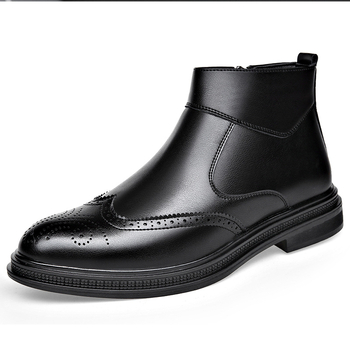 Cizme de piele Chelsea de afaceri, cizme cu fermoar lateral ascuțit, Brogue sculptate, ghete la gleznă, la modă, cizme all-match pentru bărbați