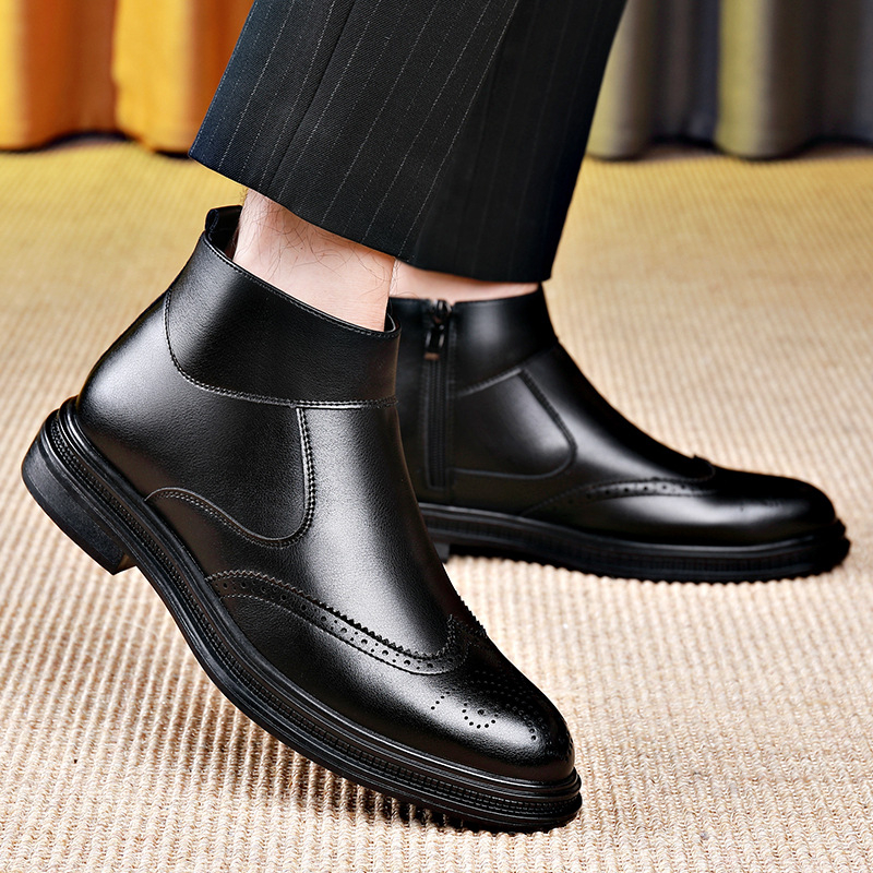 Äri Chelsea nahast saapad, terava otsaga küljelukuga, nikerdatud poolsaapad, mood ja trendikad universaalsed saapad, meeste saapad