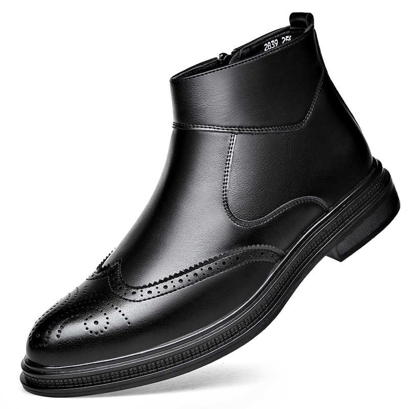 Cizme de piele Chelsea de afaceri, cizme cu fermoar lateral ascuțit, Brogue sculptate, ghete la gleznă, la modă, cizme all-match pentru bărbați