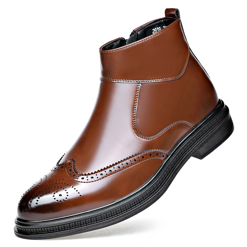 Cizme de piele Chelsea de afaceri, cizme cu fermoar lateral ascuțit, Brogue sculptate, ghete la gleznă, la modă, cizme all-match pentru bărbați