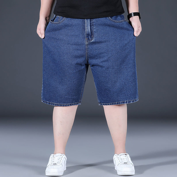 Мъжки дънкови шорти plus size, летни свободни, модерни панталони с пет точки, мъжки дебели панталони plus size с висока талия, дебели мъжки панталони със средна дължина