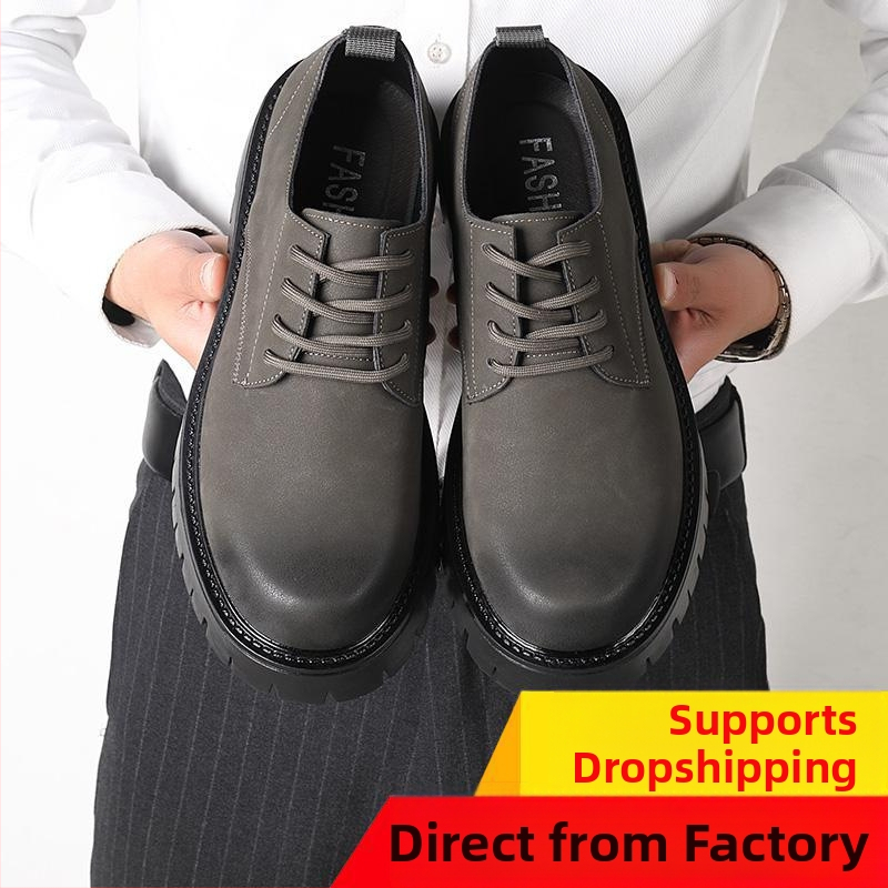 Ifjúsági trendi brit magasságnövelő alkalmi bőrcipő marhabőr férfi cipő vastag talpú, mindenhez illeszkedő, puha felületű retró divatos divatos cipő férfi cipő