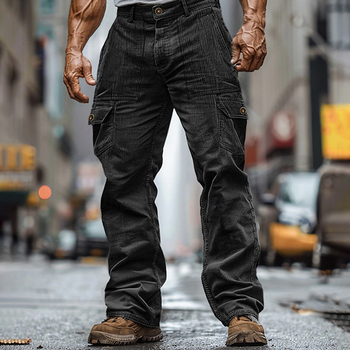 Férfi divatos utcai lámpa selyem tartós kopásálló hétköznapi laza szabású rugalmas derék több zsebes egyszínű kényelmes kültéri mindennapi munkaruha nadrág