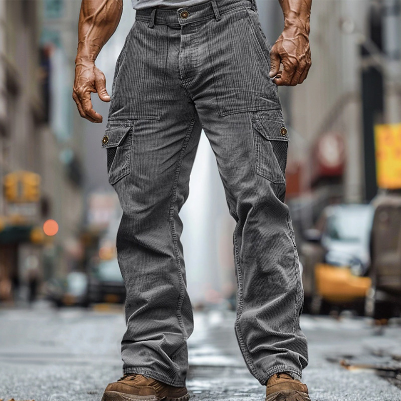 Férfi divatos utcai lámpa selyem tartós kopásálló hétköznapi laza szabású rugalmas derék több zsebes egyszínű kényelmes kültéri mindennapi munkaruha nadrág