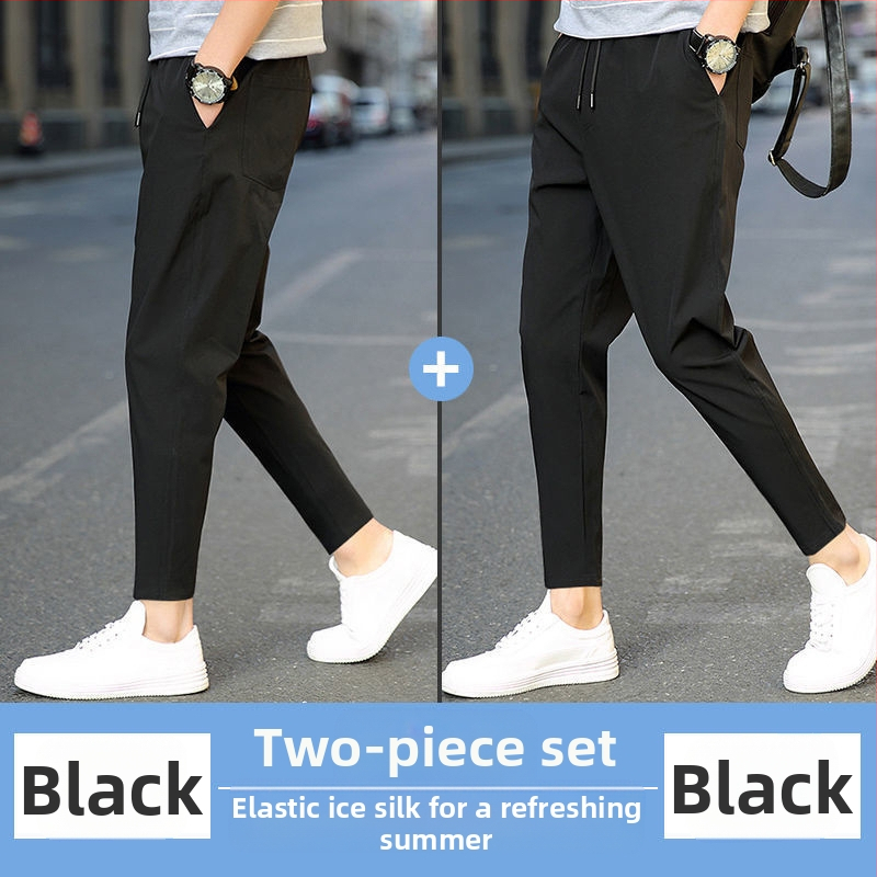 Harkály nadrág Férfi 2025 Új Nyári Vékony Ice Selyem Nadrág Divatos Férfi Rövidített Nadrág Hugh Q4X