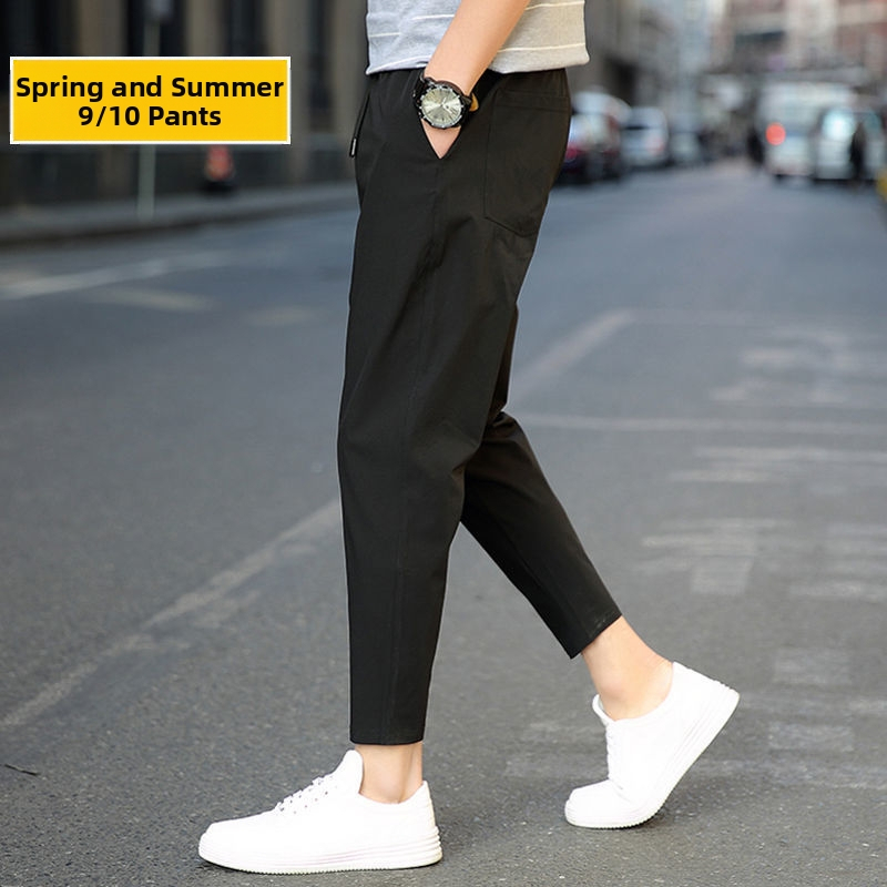 Harkály nadrág Férfi 2025 Új Nyári Vékony Ice Selyem Nadrág Divatos Férfi Rövidített Nadrág Hugh Q4X