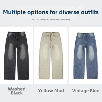 2025 Зимни удебелени дънкови панталони Мъжки есенни измити експлозии American High Street Ретро прави панталони Широки панталони