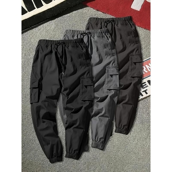 3 db-os férfi egyszínű cargo nadrág, nem rugalmas, normál szabású