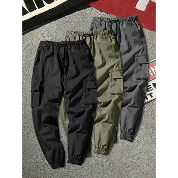 3 db-os férfi egyszínű cargo nadrág, nem rugalmas, normál szabású