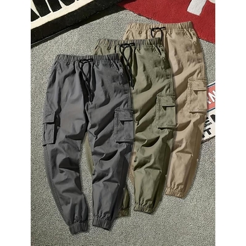 3 db-os férfi egyszínű cargo nadrág, nem rugalmas, normál szabású